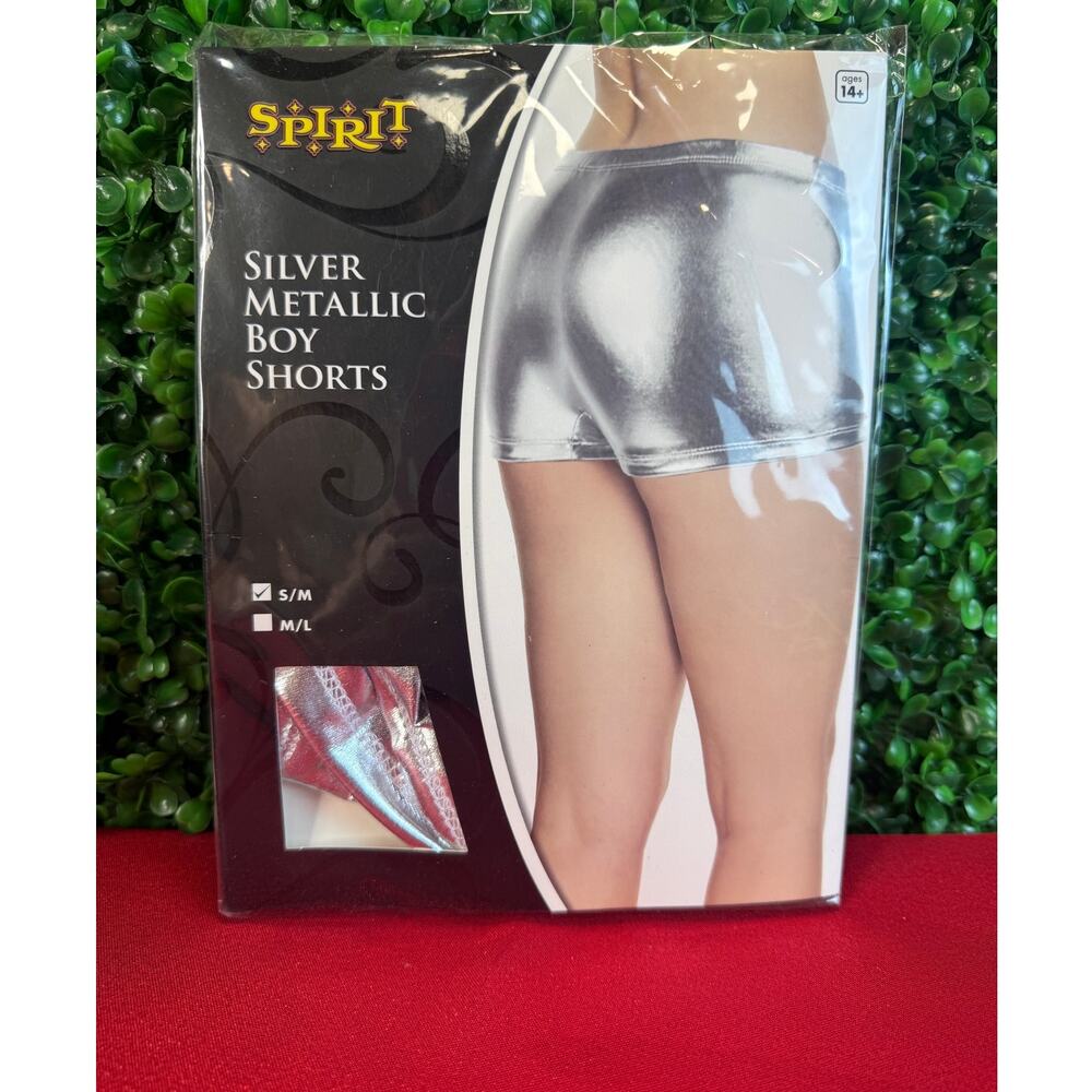 Spirit Halloween Silver Metallic Boyshorts Shorts Costume Rave Dance S/M Cosplay